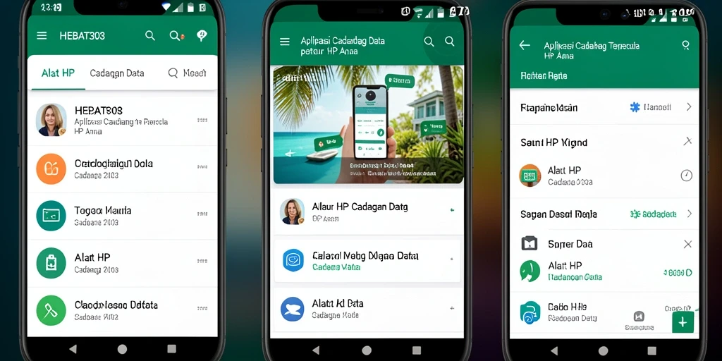 Tampilan antarmuka HEBAT303 menunjukkan fitur cadangan data yang sederhana.