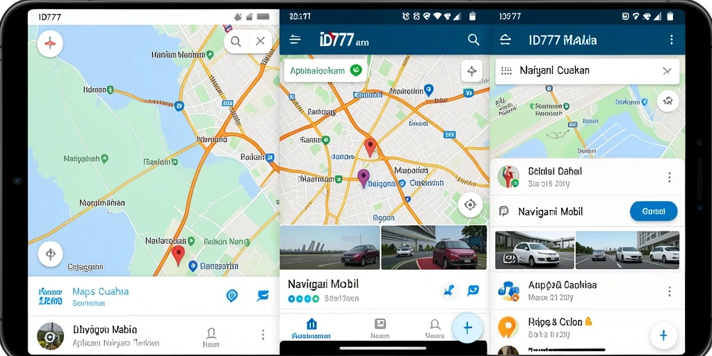 Tampilan antarmuka aplikasi Navigasi Mobil ID777 yang sederhana dan informatif.