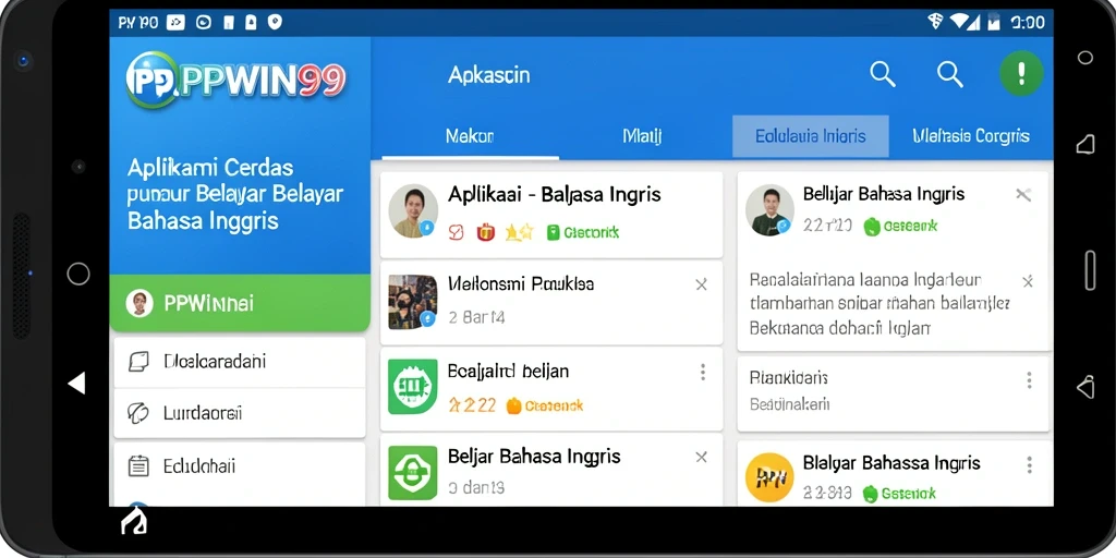 Antarmuka pengguna PPWIN99 untuk belajar Bahasa Inggris.